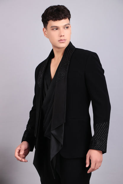 Men’s Tuxedo – Japanese Lycra in Black with Layered Lapel Style | One Man Show
