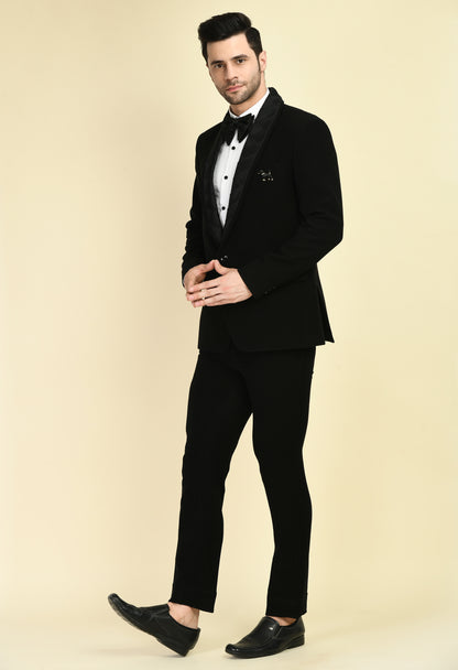 Men’s Tuxedo – Japanese Lycra in Black with Woven Satin Strips Design | One Man Show