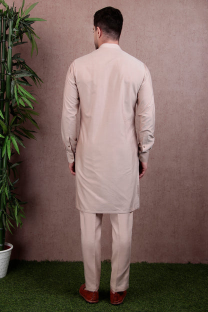 Men’s Layered Kurta Set – Cotton Silk in Salmon Pink with Jacquard Printed Jacket Look | One Man Show