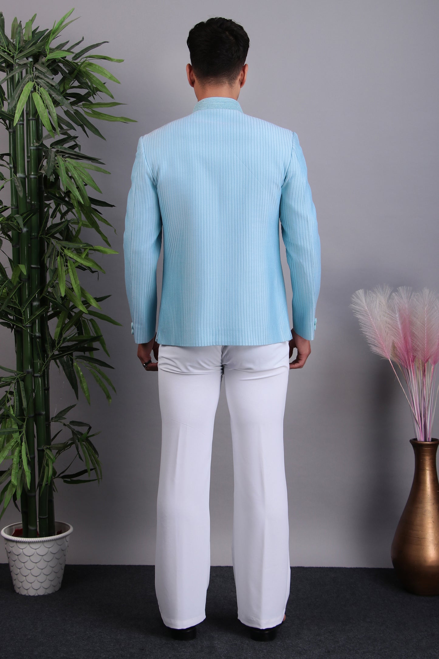 Detail view 1 - Men’s Bandhgala – Silk in Blue with Hand Embroidery