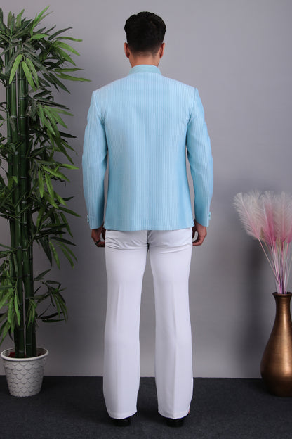 Men’s Bandhgala – Silk in Blue with Hand Embroidery | One Man Show