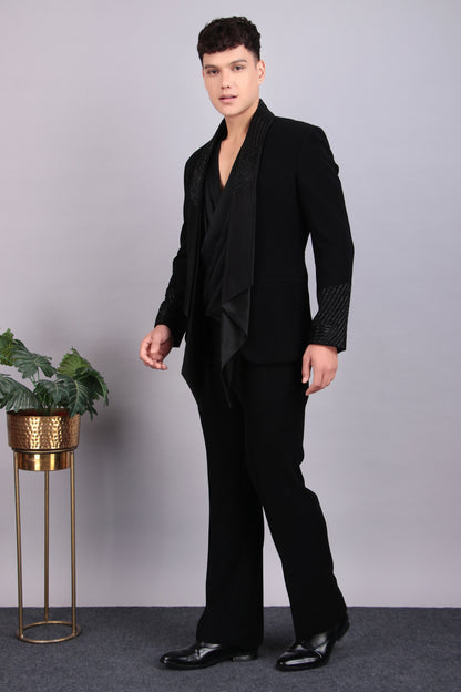 Men’s Tuxedo – Japanese Lycra in Black with Layered Lapel Style | One Man Show