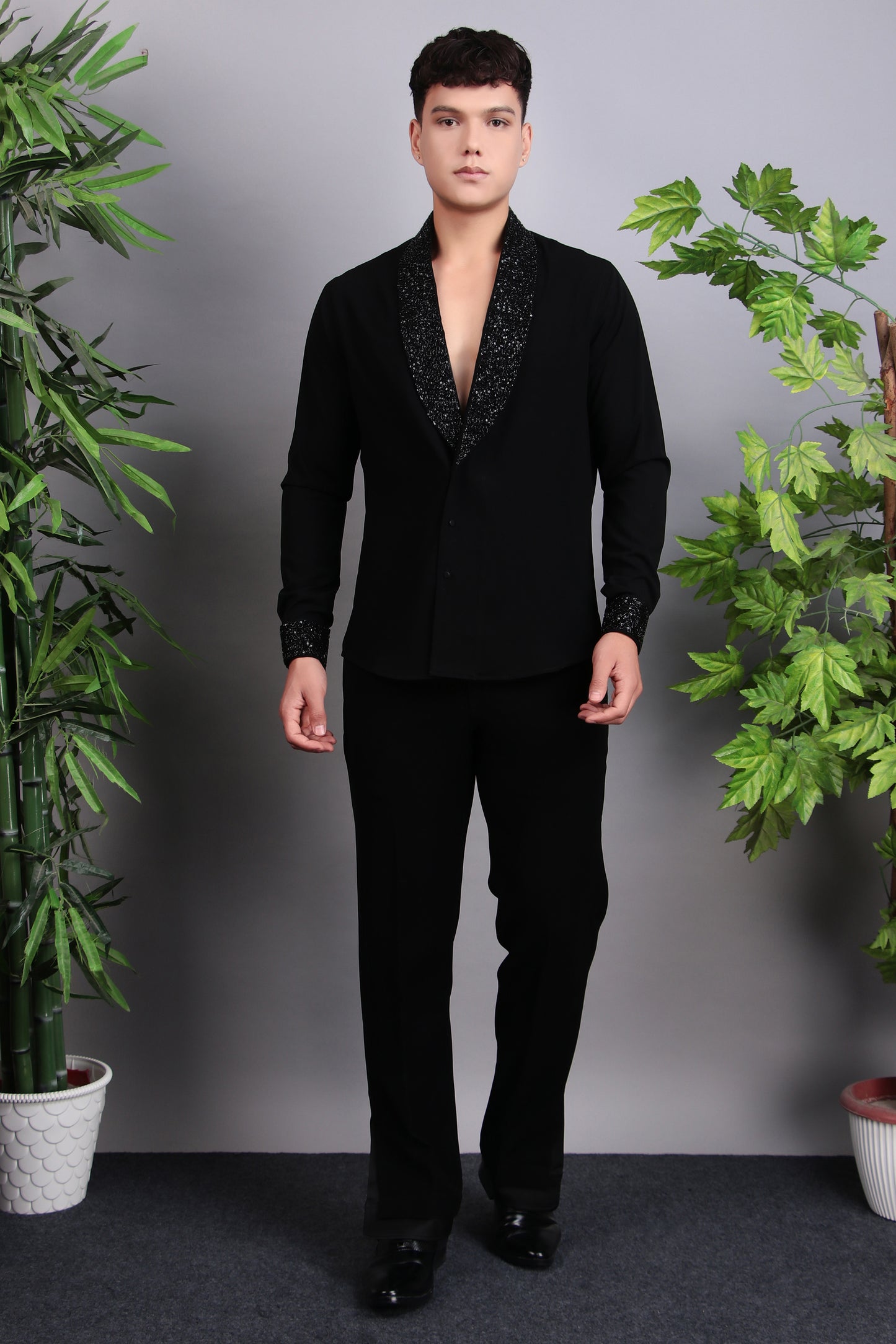 Detail view 4 - Men’s Tuxedo – Japanese Lycra in Black with Hand Embroidery