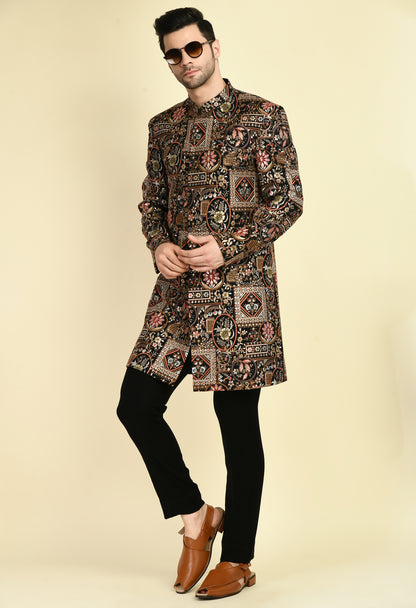 Men’s Indo-Western – Silk Georgette in Multi Color with Abstract Silk Thread Embroidery | One Man Show