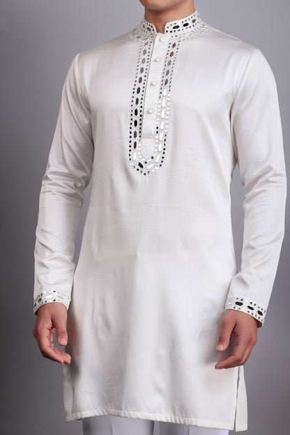 Men’s Kurta Set – Modal Satin in Blue with Tie and Dye & Silk Thread Embroidery | One Man Show