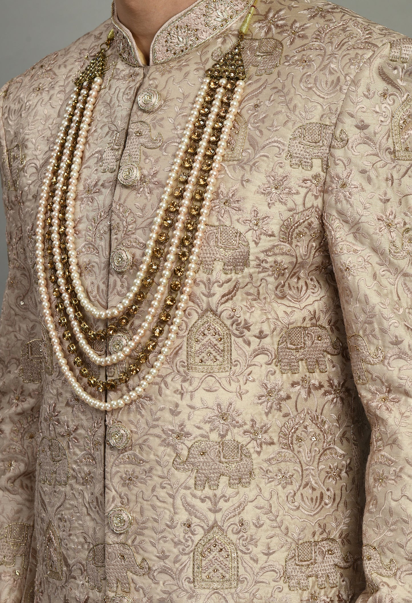 Detail view 1 - Men’s Sherwani – Silk in Pink with Detailed Hand Embroidery