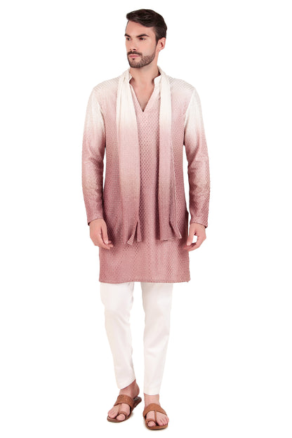 Men’s Kurta Set – Silk Georgette Embroidery in Pink with Ombre Dye | One Man Show