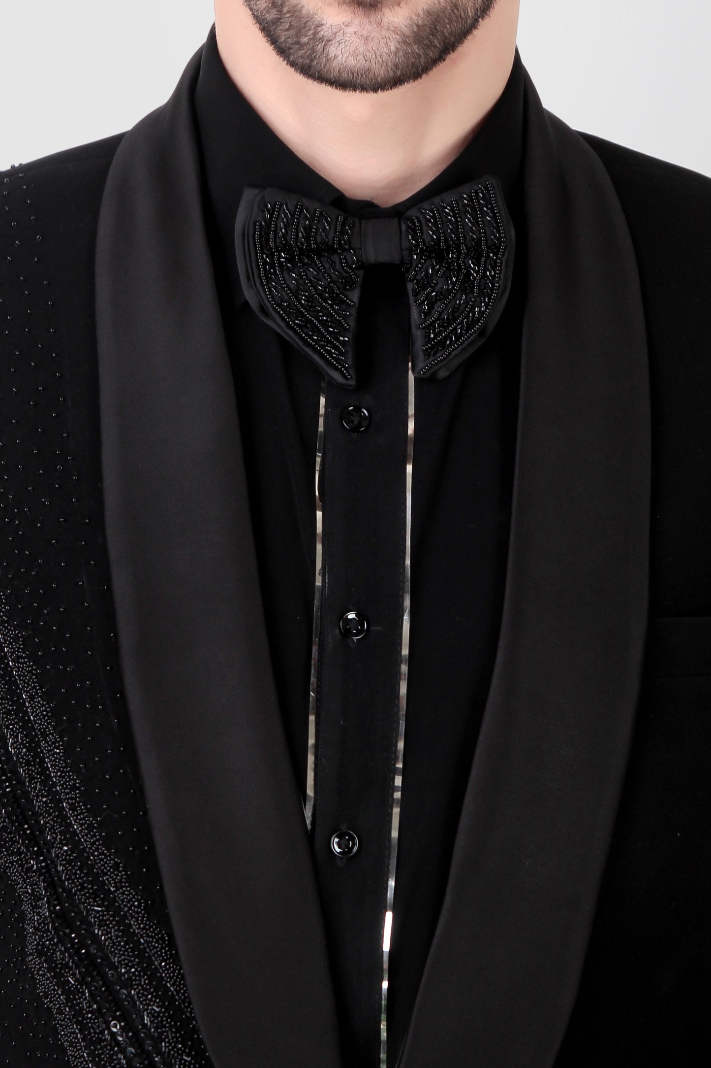 Detail view 1 - Men’s Tuxedo – Japanese Lycra in Black with Directional Embroidery