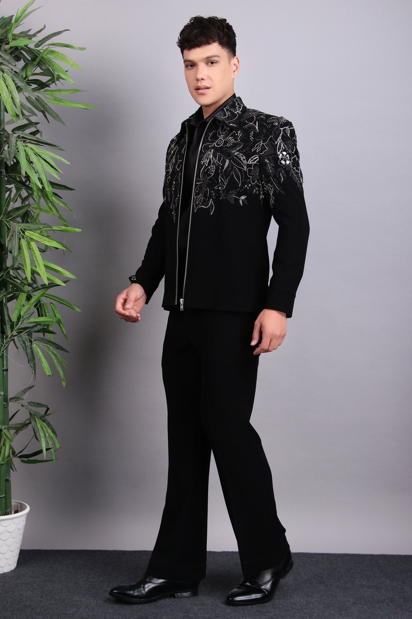 Detail view 1 - Men’s Tuxedo – Japanese Lycra in Black with Hand Embroidery
