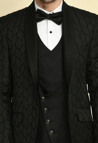 Men’s Tuxedo – Japanese Lycra in Black with Floral Jaquard Tuxedo Top | One Man Show
