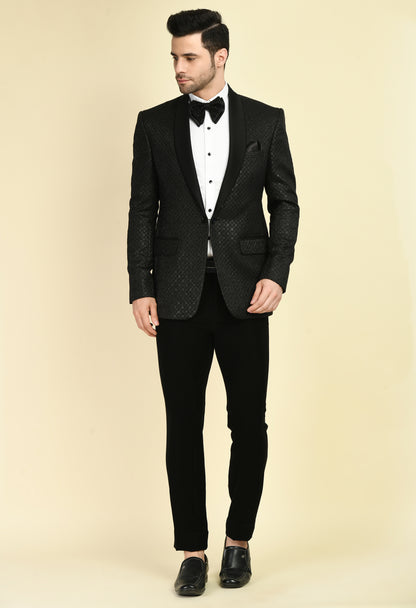 Men’s Tuxedo – Japanese Lycra in Black with Geometric Jaquard Fabric | One Man Show