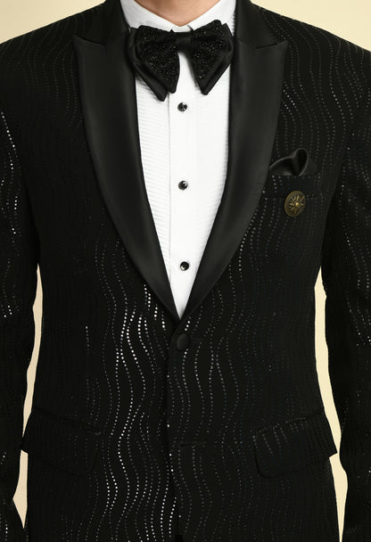 Men’s Tuxedo – Japanese Lycra in Black with Shimmer Print | One Man Show