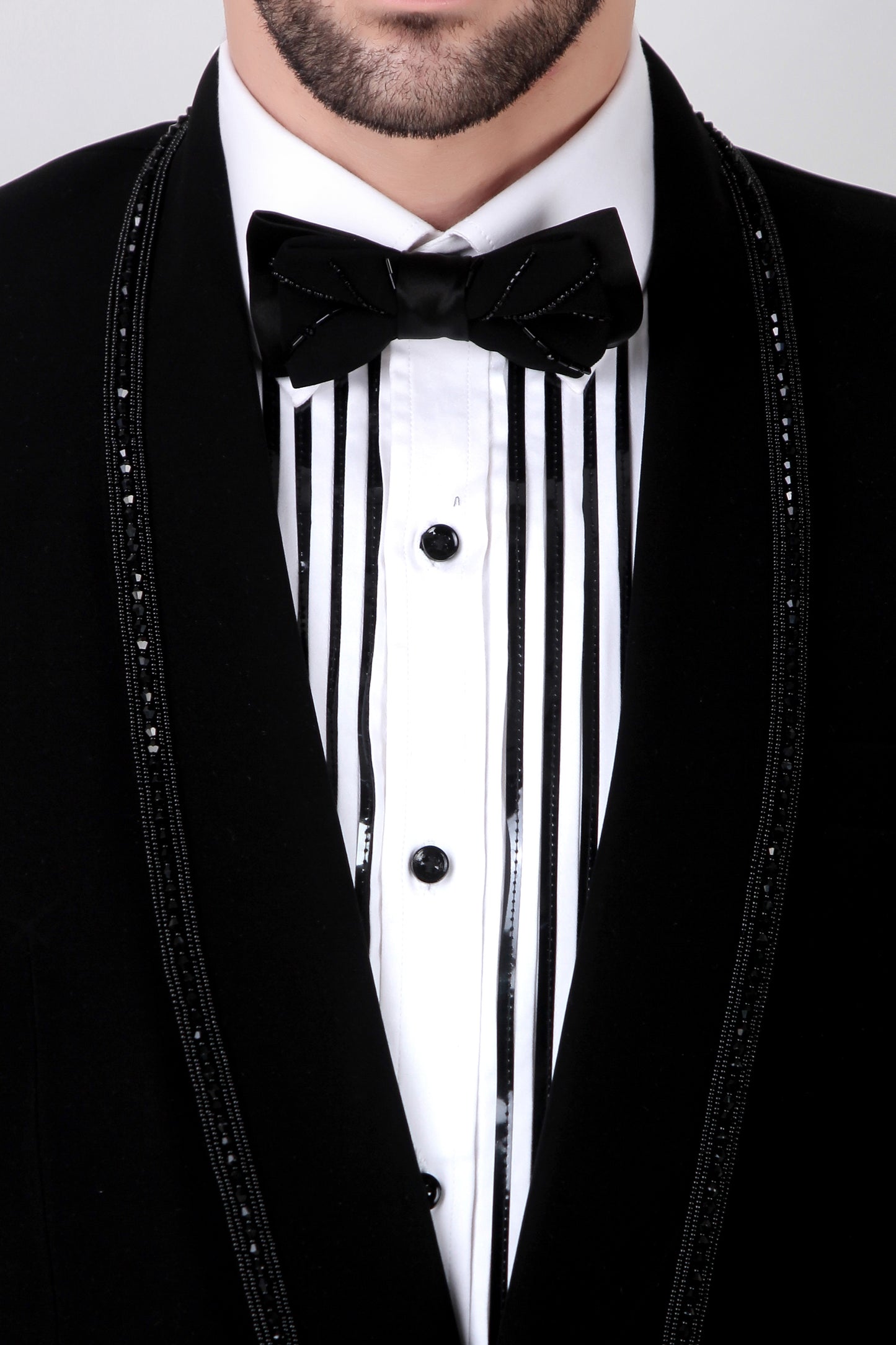 Detail view 2 - Men’s Tuxedo – Japanese Lycra in Black with Glass Bead Embroidery