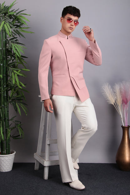 Men’s Bandhgala – Japanese Lycra in Pink with Modern Abstract Cut | One Man Show
