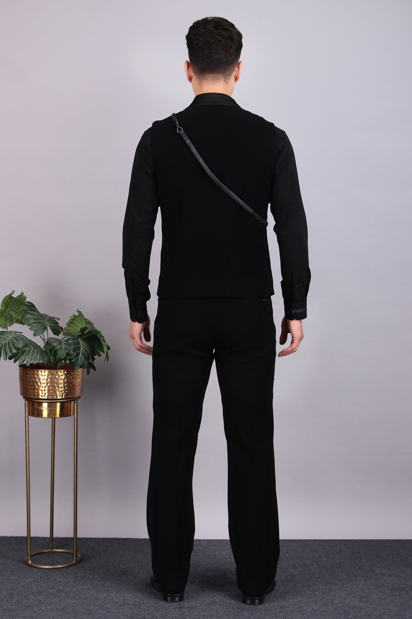 Back view - Men’s Tuxedo – Japanese Lycra in Black with Multi Layered Vest Style Jacket