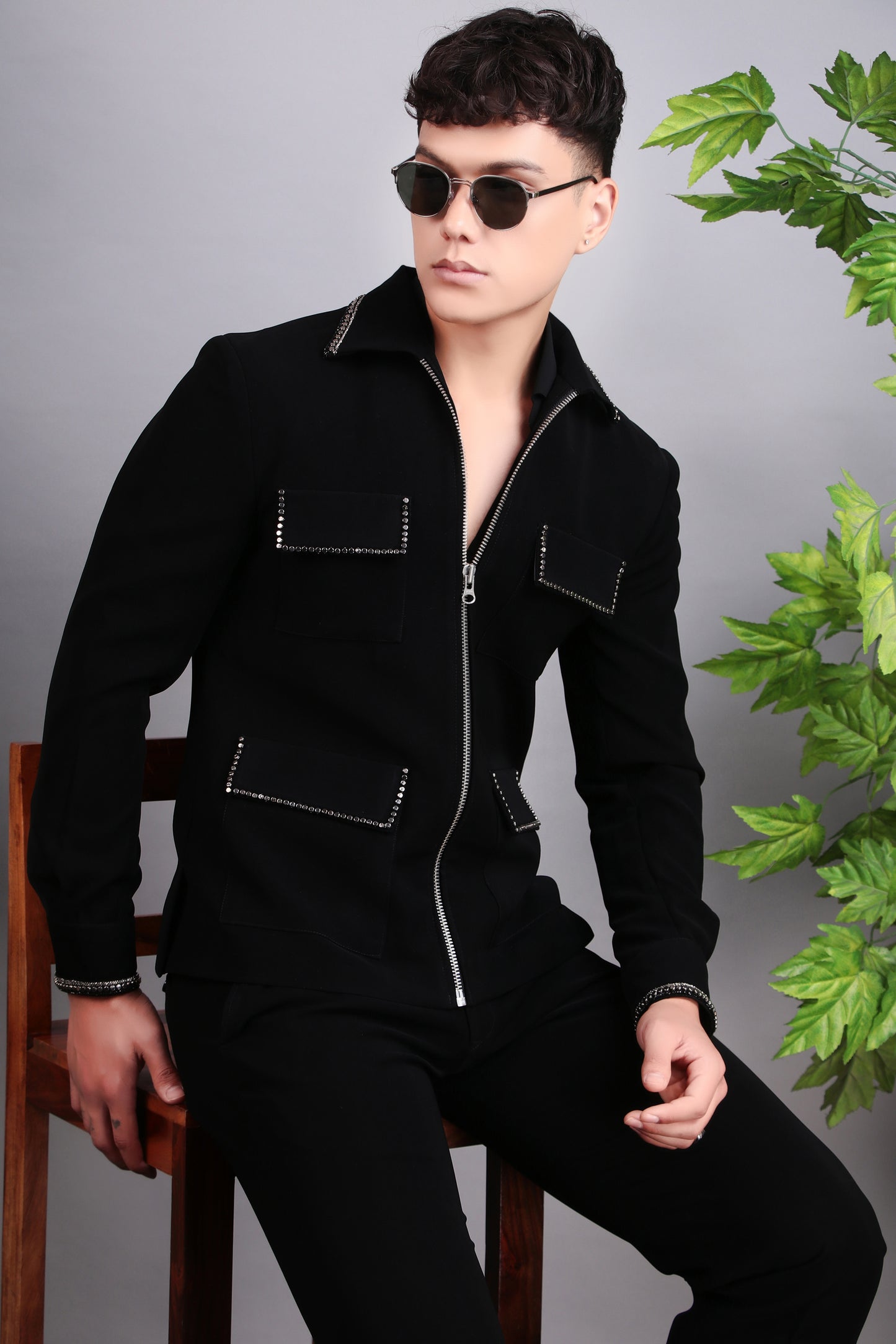 Detail view 3 - Men’s Tuxedo – Japanese Lycra in Black with Hand Embroidery