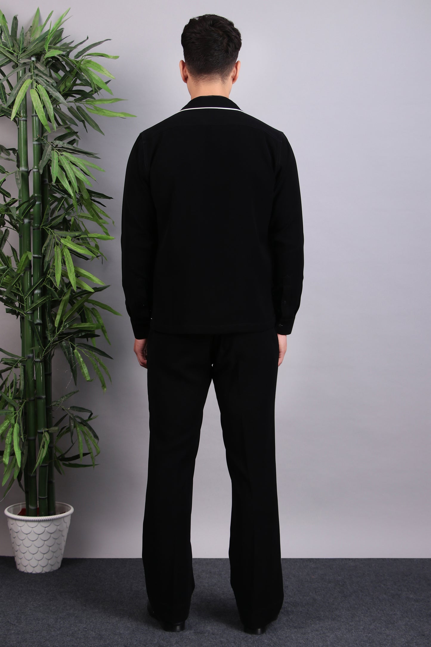 Back view - Men’s Tuxedo – Japanese Lycra in Black with Pintex & Beads Embroidery