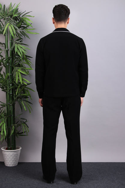 Men’s Tuxedo – Japanese Lycra in Black with Pintex & Beads Embroidery | One Man Show