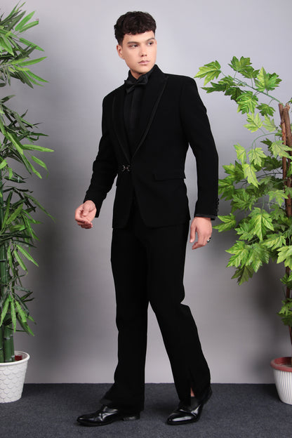 Men’s Tuxedo – Japanese Lycra in Black with Extended Front and Lapel Detailing | One Man Show