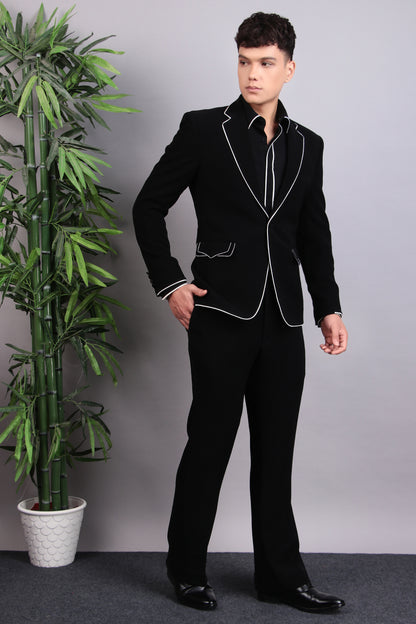 Men’s Tuxedo – Japanese Lycra in Black with White Piping Details | One Man Show