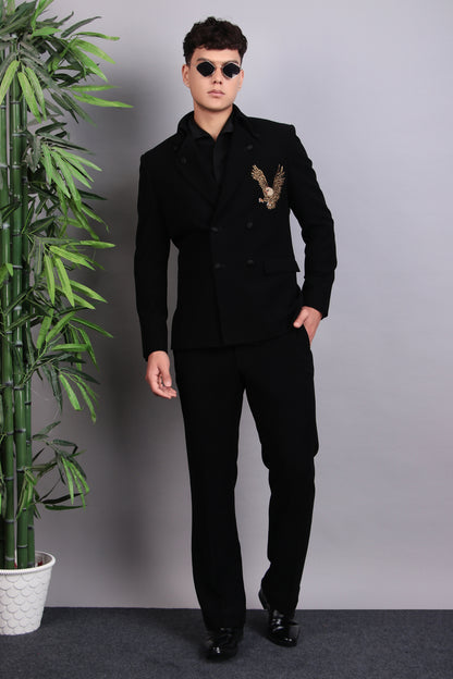 Men’s Tuxedo – Japanese Lycra in Black with Eagle Motif Embroidery | One Man Show
