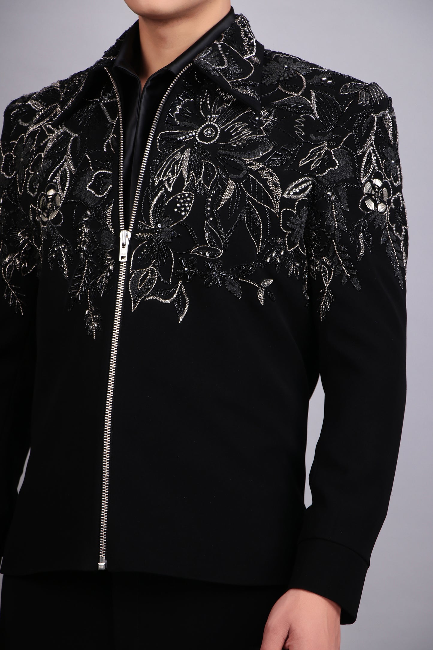 Detail view 4 - Men’s Tuxedo – Japanese Lycra in Black with Hand Embroidery