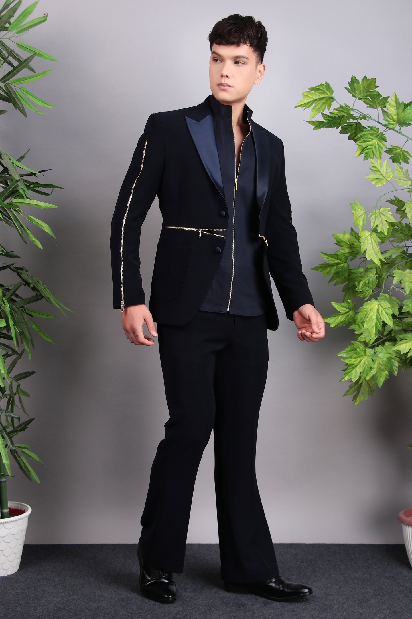 Side view - Men’s Tuxedo – Japanese Lycra in Midnight Blue with Modern Design