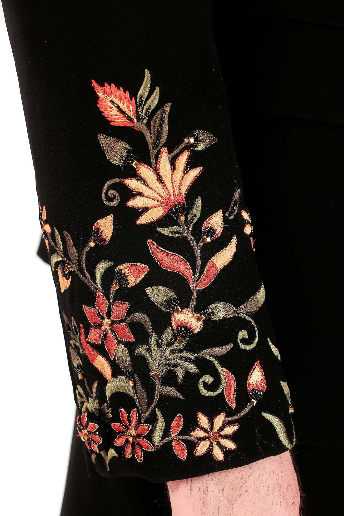 Detail view 4 - Men’s Bandhgala – Japanese Lycra in Black with Angrakha Bandhgala & Silk Thread Embroidery