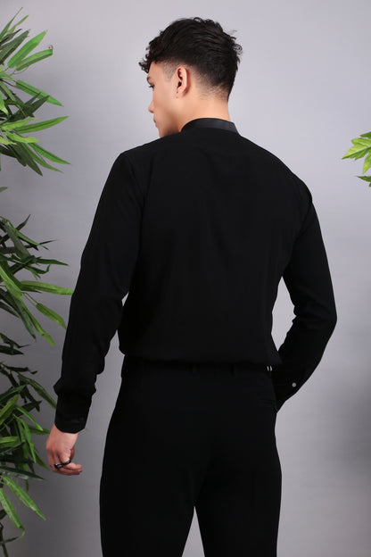 Men’s Shirt – Korean Wrinkle Free in Black with Front Beads Embroidery | One Man Show