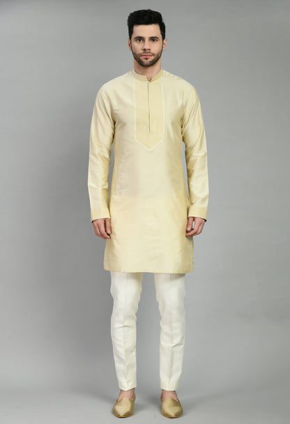 Men’s Indo-Western – Silk Kurta in Cream with Silk Thread Embroidery | One Man Show
