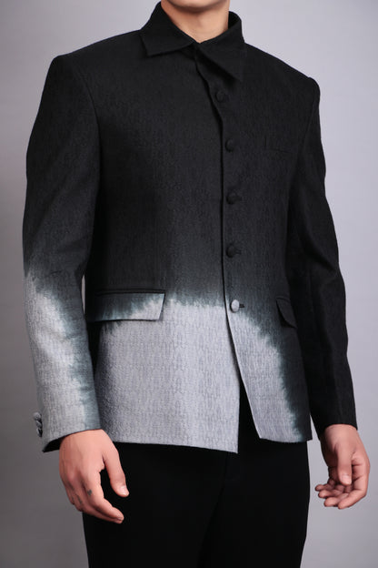 Men’s Bandhgala – Cotton Jaquard in Black with Shacket Style Tie and Dye | One Man Show