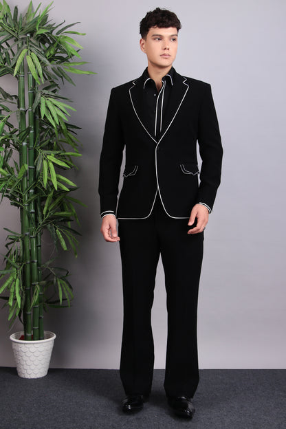 Men’s Tuxedo – Japanese Lycra in Black with White Piping Details | One Man Show