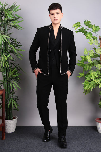 Men’s Tuxedo – Japanese Lycra in Black with Modern Front Zipper Jacket | One Man Show