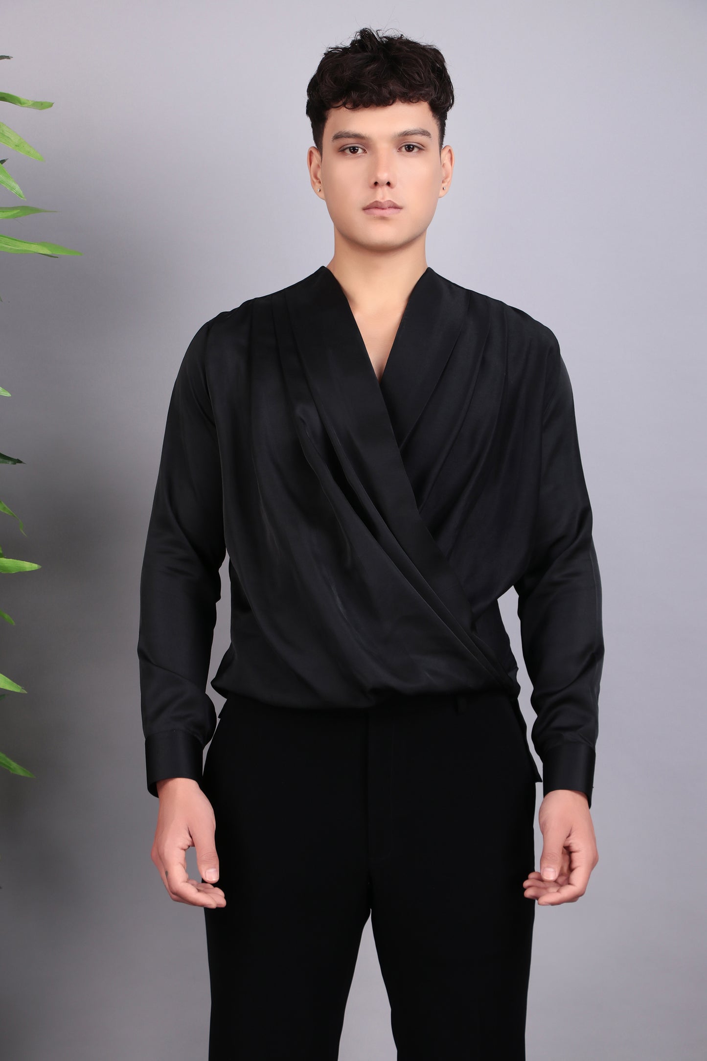 Men’s Tuxedo – Japanese Lycra in Black with Layered Lapel & Beaded Embroidery | One Man Show