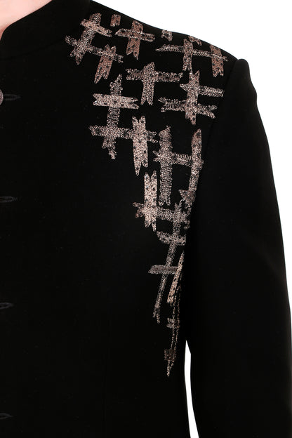 Men’s Bandhgala – Japanese Lycra in Black with Zari Embroidery | One Man Show