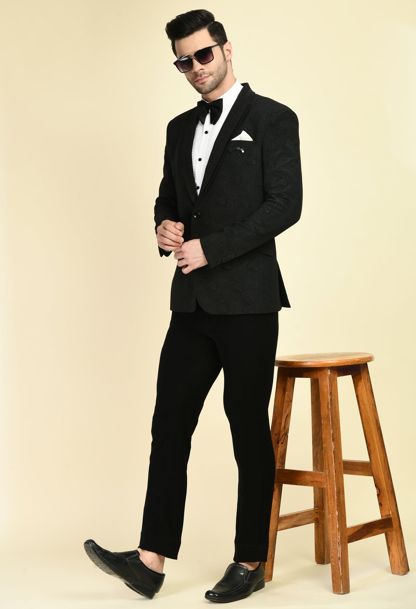 Side view - Men’s Tuxedo – Japanese Lycra in Black with Jaquard Abstract Design