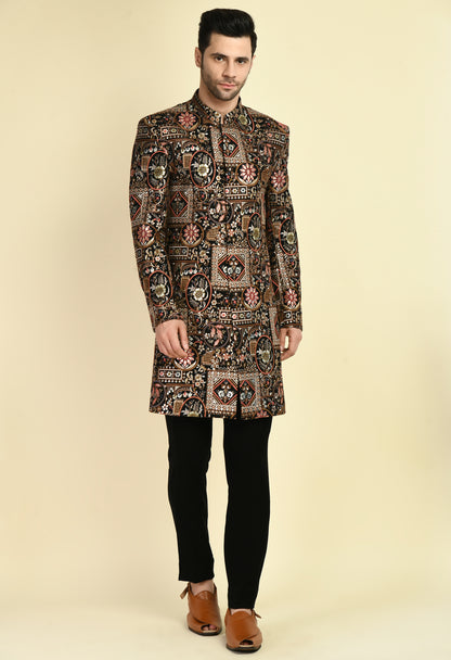 Men’s Indo-Western – Silk Georgette in Multi Color with Abstract Silk Thread Embroidery | One Man Show