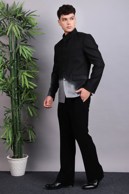 Men’s Bandhgala – Cotton Jaquard in Black with Shacket Style Tie and Dye | One Man Show