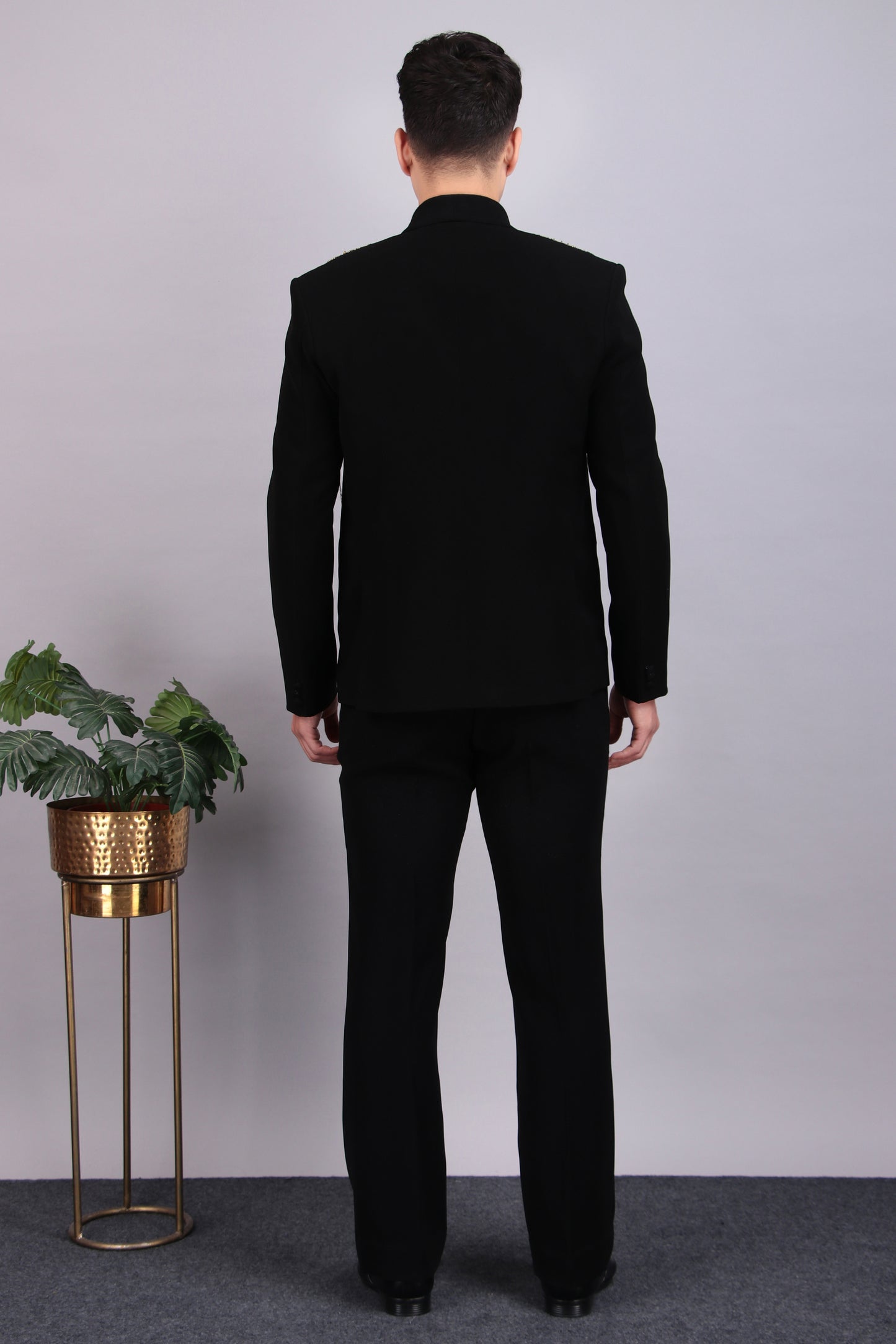 Men’s Tuxedo – Japanese Lycra in Black with Golden Embroidery | One Man Show