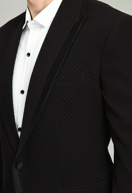 Front view - Men’s Tuxedo – Japanese Lycra in Black with Satin Detail