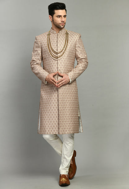 Men’s Sherwani – Silk in Pink with Detailed Hand Embroidery | One Man Show