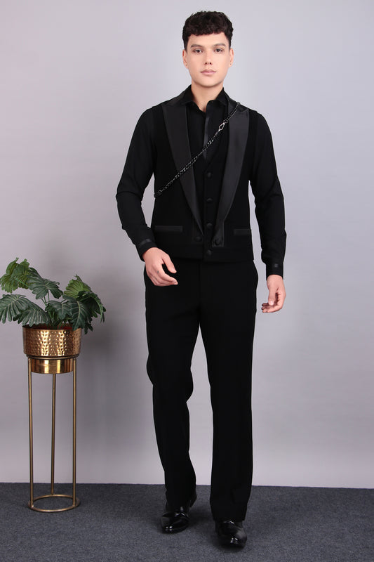 Men’s Tuxedo – Japanese Lycra in Black with Multi Layered Vest Style Jacket | One Man Show
