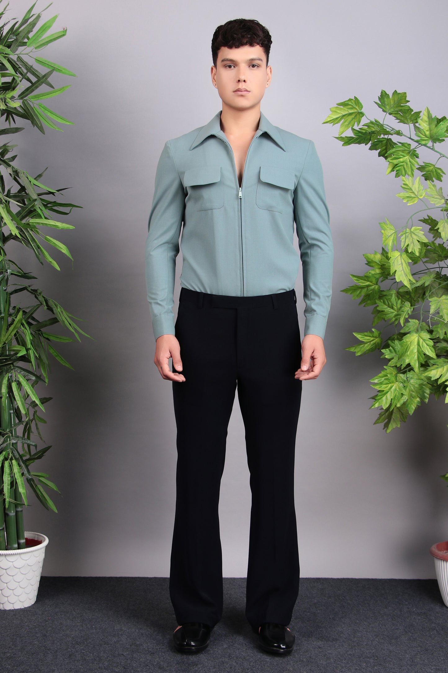 Front view - Men’s Suit – Suiting Lycra in Green with Hunter Shirt and Hand Stitchwork