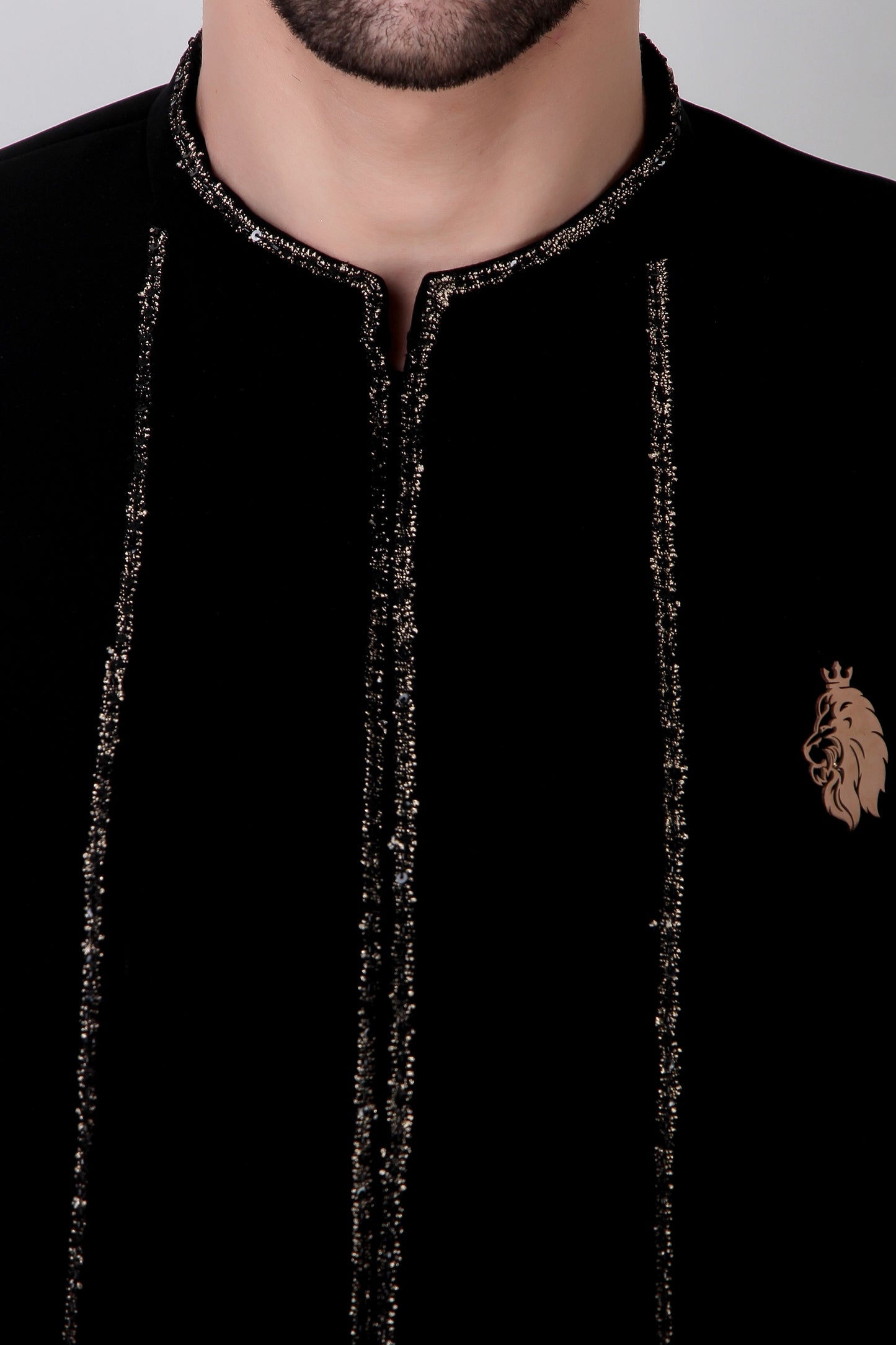 Back view - Men’s Bandhgala – Japanese Lycra in Black with Minimal Zari Embroidery