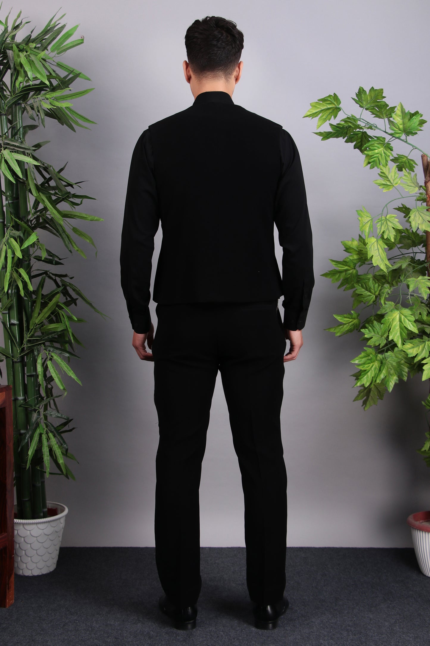 Detail view 2 - Men’s Tuxedo – Japanese Lycra in Black with Modern Front Zipper Jacket