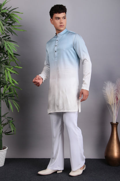 Men’s Kurta Set – Georgette Embroidered in Blue with Tie and Die Lapel Design | One Man Show