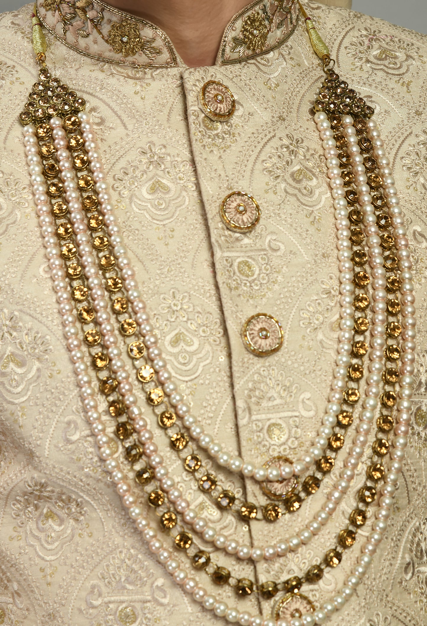 Detail view 2 - Men’s Sherwani – Silk in Beige with Detailed Hand Embroidery