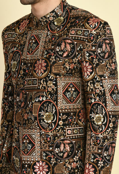 Men’s Indo-Western – Silk Georgette in Multi Color with Abstract Silk Thread Embroidery | One Man Show