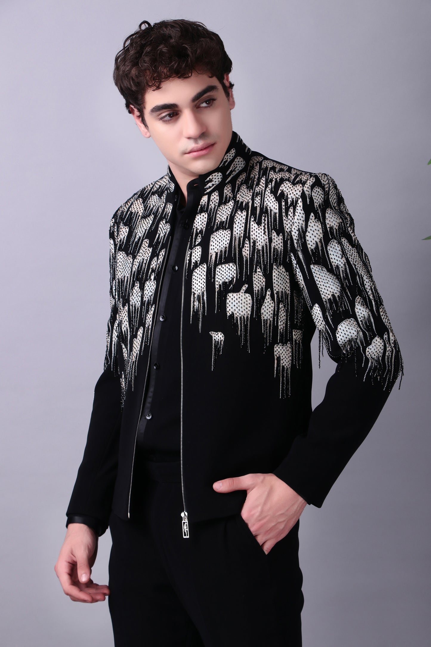 Band-collar shirt worn under embellished bandhgala