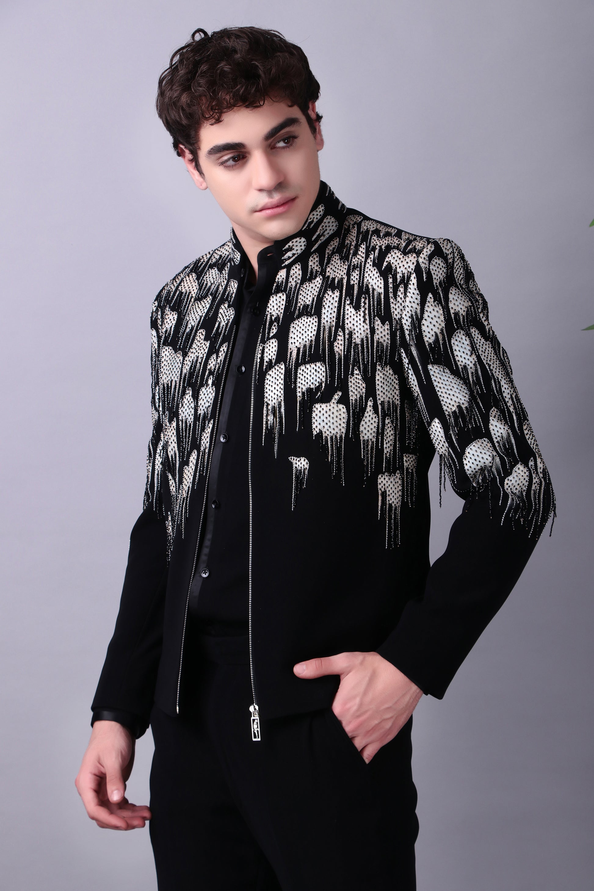 Band-collar shirt worn under embellished bandhgala
